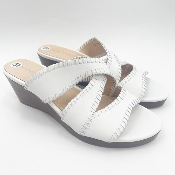 NEW JACK ROGERS Sandals Size 10 Jackie Mid Wedge White Leather Prep Summer NWOT - Picture 1 of 15